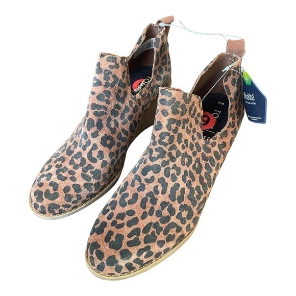 Toms Kallie Wedge 6 Brown Bootie Leopard Suede Shoes - Picture 5 of 5